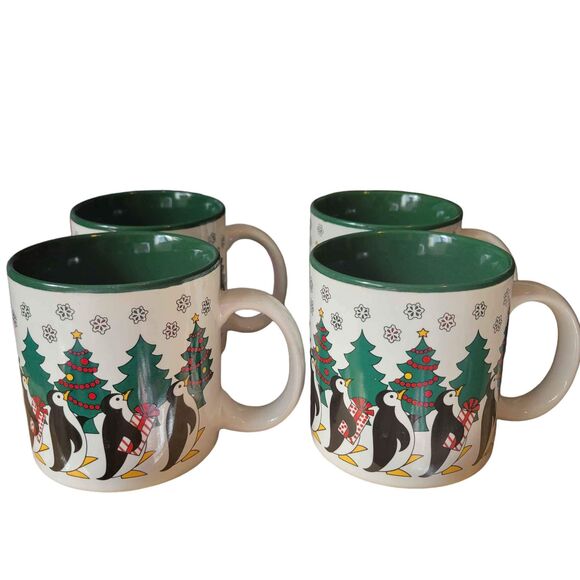 4 Vintage Penguin Holiday Christmas Mugs original box - Picture 1 of 6
